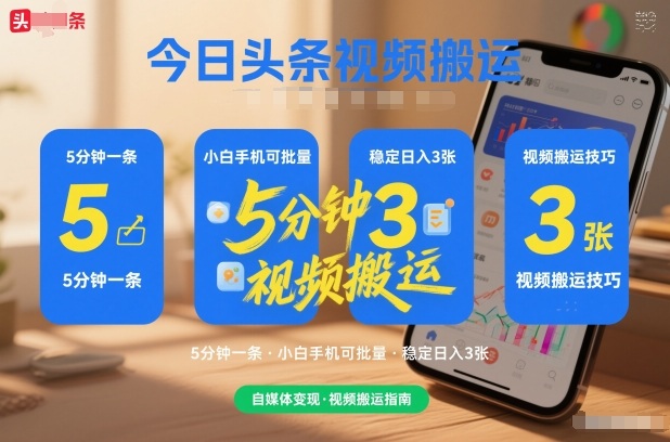 今日头条视频搬运，5分钟一条，小白手机可批量，稳定日入3张-寒山客